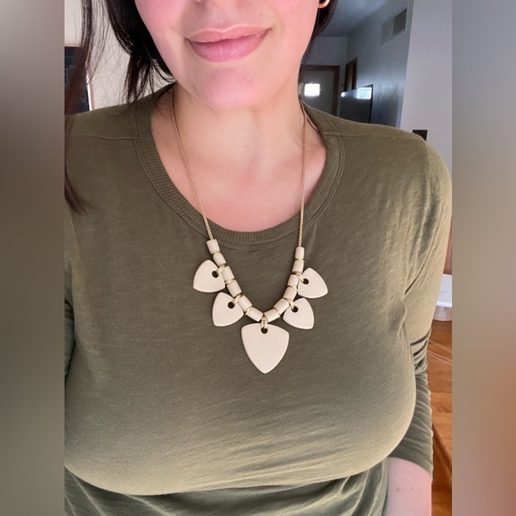 Handmade/Hand crafted polymer Clay statement necklace in tan and gold - Picture 4 of 4